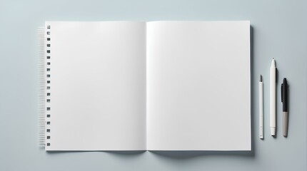 open notebook with blank pages and pen, copy space, space for text and design, business concept 