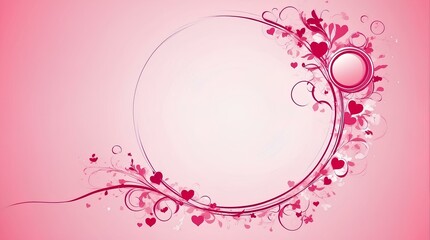 pink floral frame, valentine circle on pink background with copy space, space for text and design 