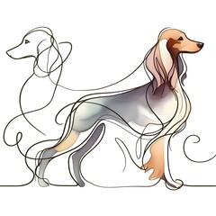 silhouette of a dog. one line illustration of a dog. watercolor illustration of dog .Cute dogs Cartoon dog or puppy characters design collection
