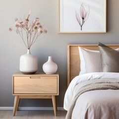 a Scandinavian minimalist nightstand in a calm bedroom
