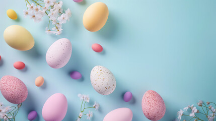 Fototapeta na wymiar Colorful small easter eggs. Pastel tones. Spring design element