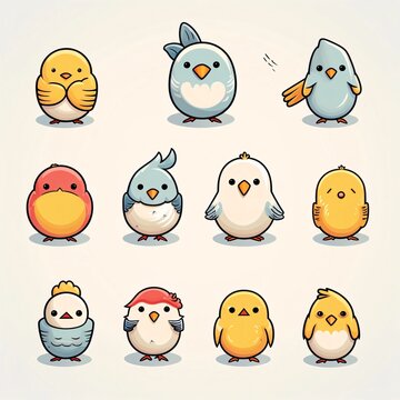 Cute cartoon chicken icons set. Vector illustration for your design.