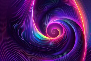 Abstract background with colorful lines and curves taking the shape of a spiral on a purple neon light effected background Generative AI