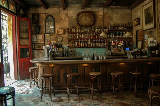 Bar interior vintage loft. Interior ireland. Generate Ai - Powered by Adobe