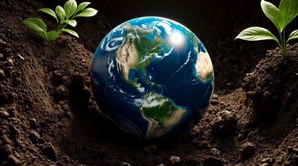 earth day concept, save the world, globe on moss, globe and forest, eco-friendly, planet earth,...