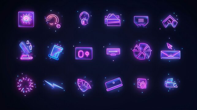 Set of neon icons for social networks. Vector illustration in neon style