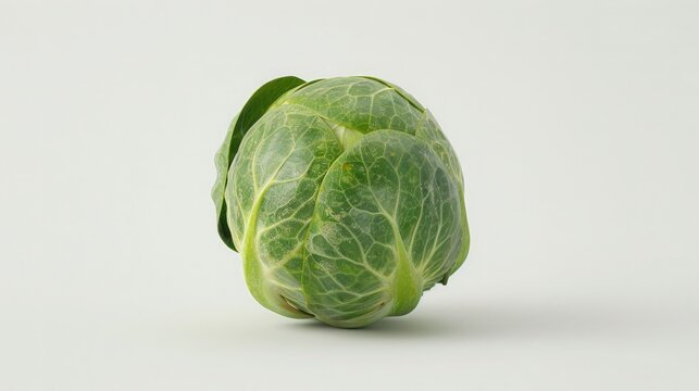 A digital minimalism art piece featuring a single Brussels sprout, with clean lines and flat colors, against a pure white background, emphasizing the simplicity and elegance of healthy food