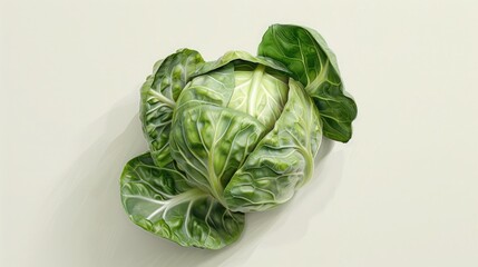 A digital minimalism art piece featuring a single Brussels sprout, with clean lines and flat colors, against a pure white background, emphasizing the simplicity and elegance of healthy food