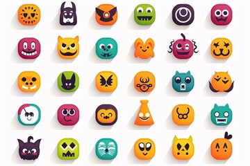 Set of halloween icons in flat style. Vector illustration.