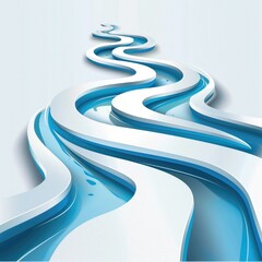 3D abstract blue and white design - A 3D abstract design with twisting blue and white pathways evoking modern innovation - obrazy, fototapety, plakaty