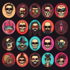 Hipster skull icons set. Cartoon illustration of hipster skull vector icons for web