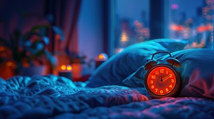 Alarm clock in bed - obrazy, fototapety, plakaty