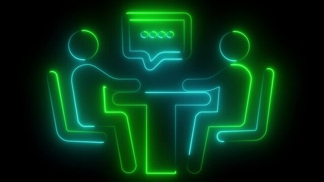  Neon business meeting icon, animation on black background.