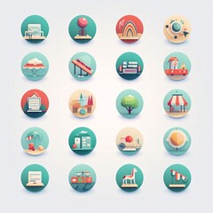 Set of flat icons on the theme of travel and tourism. Vector illustration