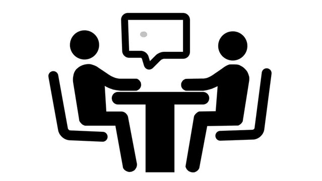 Discussion symbol. People speaking icon. Two people talking animation on  white background.