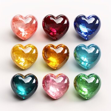 Colorful hearts on a white background. 3d render illustration.