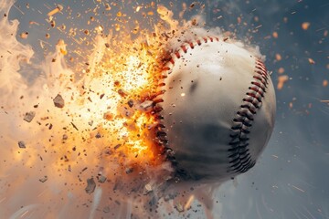 Baseball bat explosion ball. Player recreation. Generate Ai