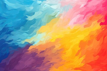 A vibrant painting of a sky filled with fluffy clouds, perfect for various design projects