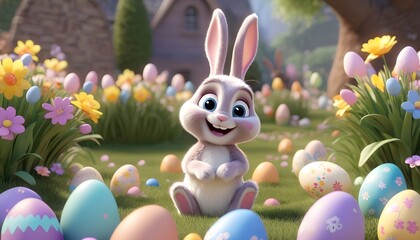 easter bunny and easter eggs ai generated