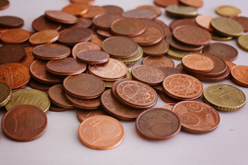 Photo of coins. EU cents. A lot of small money