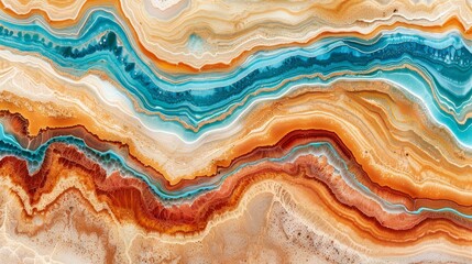 a close up of a marbled surface with blue, orange, yellow and white swirls and streaks of color.