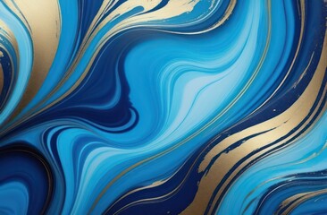 Abstract marble marbled stone ink liquid fluid painted painting texture - blue petals, blossom flower swirls gold painted lines