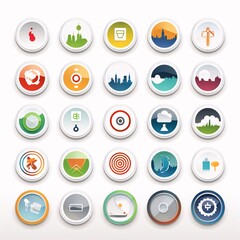 Vector set of round icons for web and mobile applications in different colors