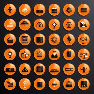 Set of twenty five different business icons on orange button,clean vector