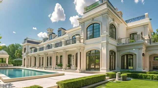 An exclusive mansion design with grandeur in mind, boasting intricate details, expansive windows, and luxurious finishes that define the epitome of modern luxury living.