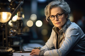 Fototapeta na wymiar A woman wearing glasses sitting at a desk