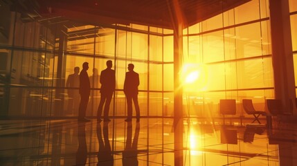 company board room, with sun backrest and silhouettes of people generative ai