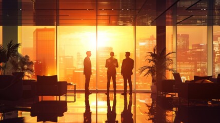 company board room, with sun backrest and silhouettes of people generative ai