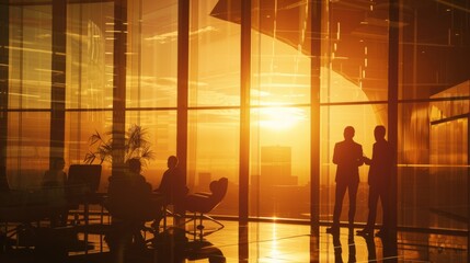 company board room, with sun backrest and silhouettes of people generative ai