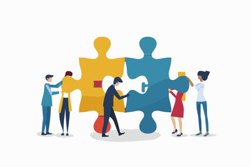 Joining Forces for Business Success: Partners Connecting Jigsaw Puzzle Pieces, Symbolizing Collaboration and Synergy