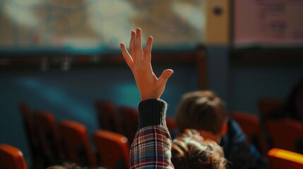 hand raised in the middle of the classroom generative ai