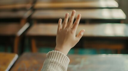 hand raised in the middle of the classroom generative ai