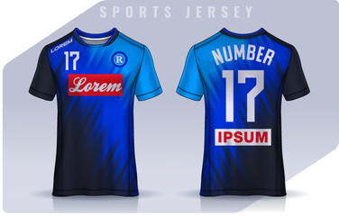 Naklejka premium t-shirt sport design template, Soccer jersey mockup for football club. uniform front and back view. 