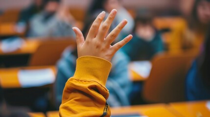 hand raised in the middle of the classroom generative ai