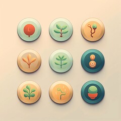 Set of 9 green and orange buttons for web design. Vector illustration.