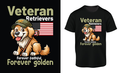 Golden Retriever T-shirt Design Vector Illustration | Veteran pet dog tee shirt design | Print ready