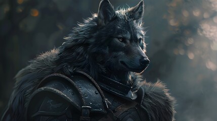 Anthropomorphic Wolf Warrior: Preparing for the Battle's Challenge with Unwavering Resolve and Regal Majesty