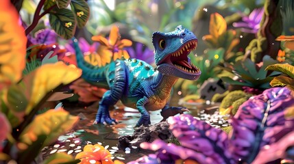 Playful Dinosaur Antics in a Vibrant 3D World: A Joyful Visual Journey