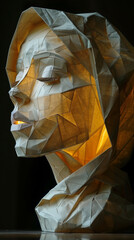 Origami papier mache bust of a woman