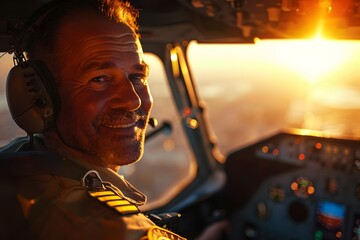 Pilot's Pride: Golden Hour Cockpit Glow of Mastery and Passion