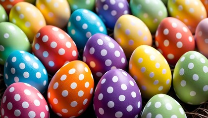 Fototapeta na wymiar Colorful white dots pattern glassed easter eggs background
