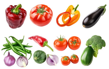 Set of colorful vegetables on transparent background, png	