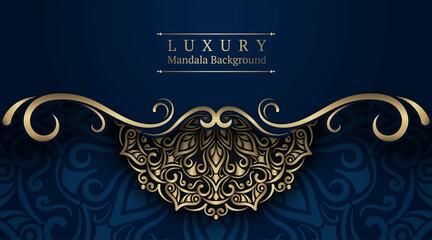 Luxury Blue Background With Golden Mandala Ornament 2