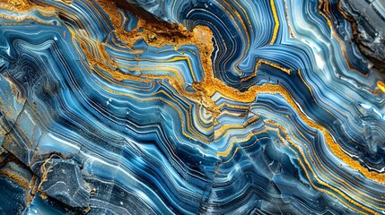 Blue and gold abstract painting. The painting is full of vibrant colors and has a very unique...