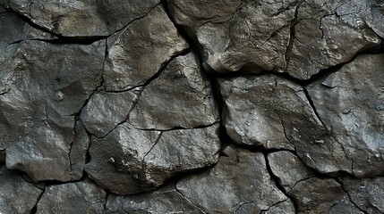 Dark cracked stone wall texture. Weathered and worn natural stone surface. Grunge background.