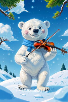 Polar Bear Plays the Violin in the Snow